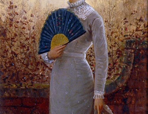 Charles Frederick Lowcock – Elegant Lady in a Garden Holding Fan