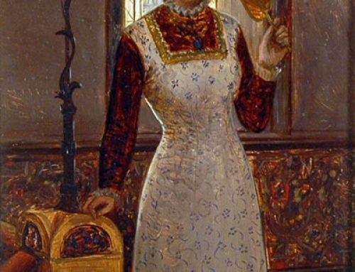 Charles Frederick Lowcock – Lady Holding A Fan Before A Stained Glass Window