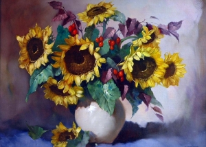 Helmuth Andreas Volkwein - Sunflowers And Red Berries In A Vase