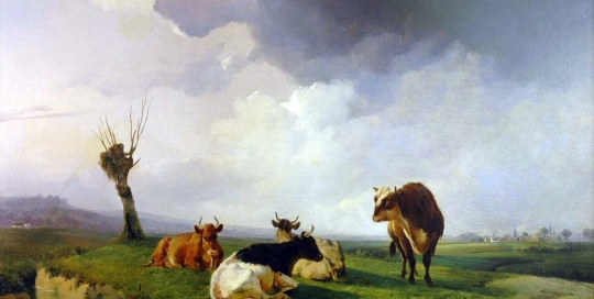 Thomas Sidney Cooper - A Bull And Three Cows In A Canterbury Meadow Near Fordwich